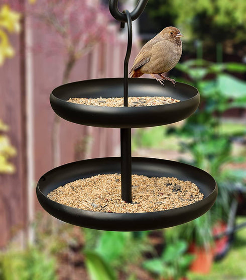 Hanging Metal 2-Tier Bird Feeder, Black